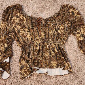 AREA 5iVE WOMEN’S LONG SLEEVE OFF SHOULDER LOW BACK KNIT TOP PAISLEY